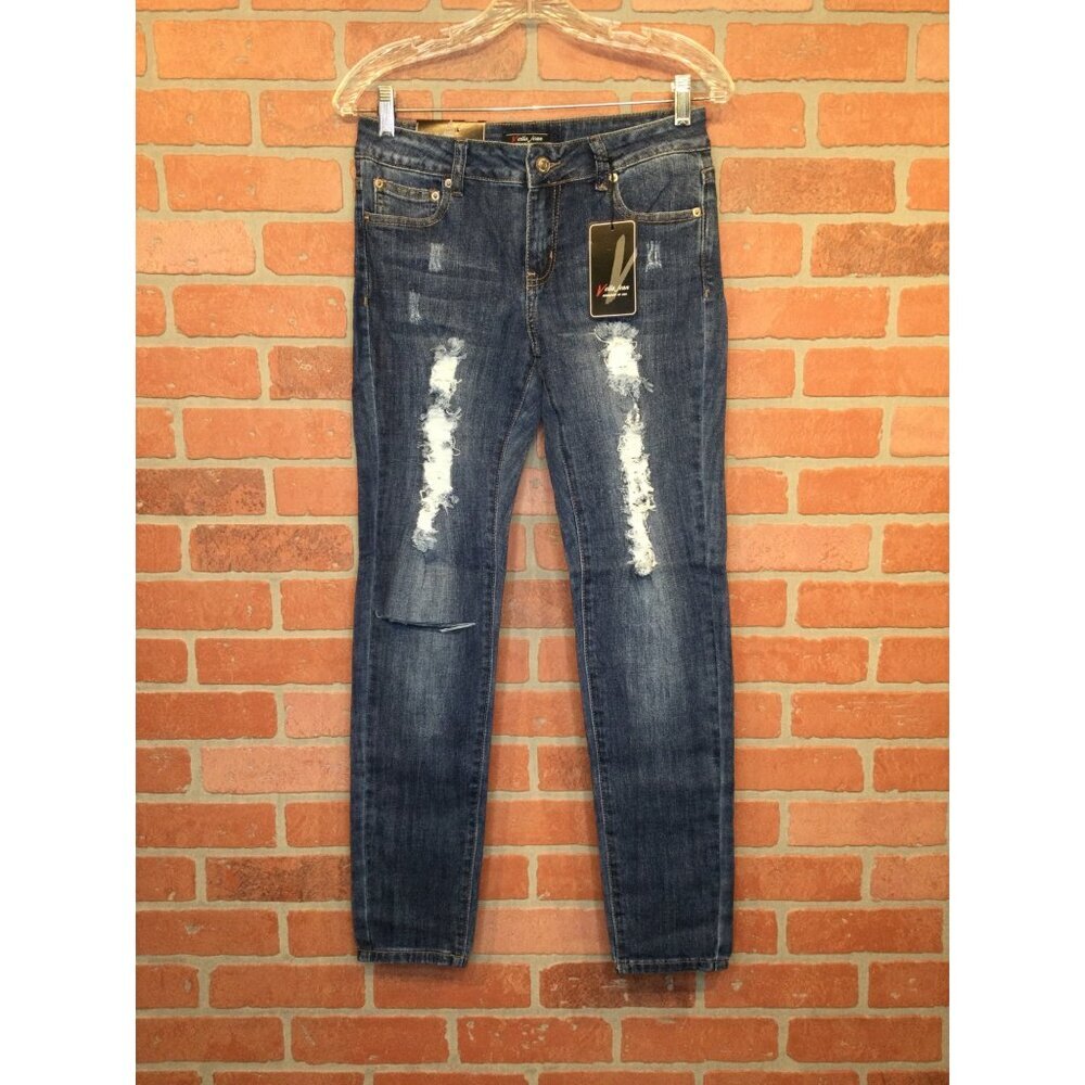 Vella Jean Womens Distressed Skinny Jeans Size 7 Cotton Blend Blue Stretch
